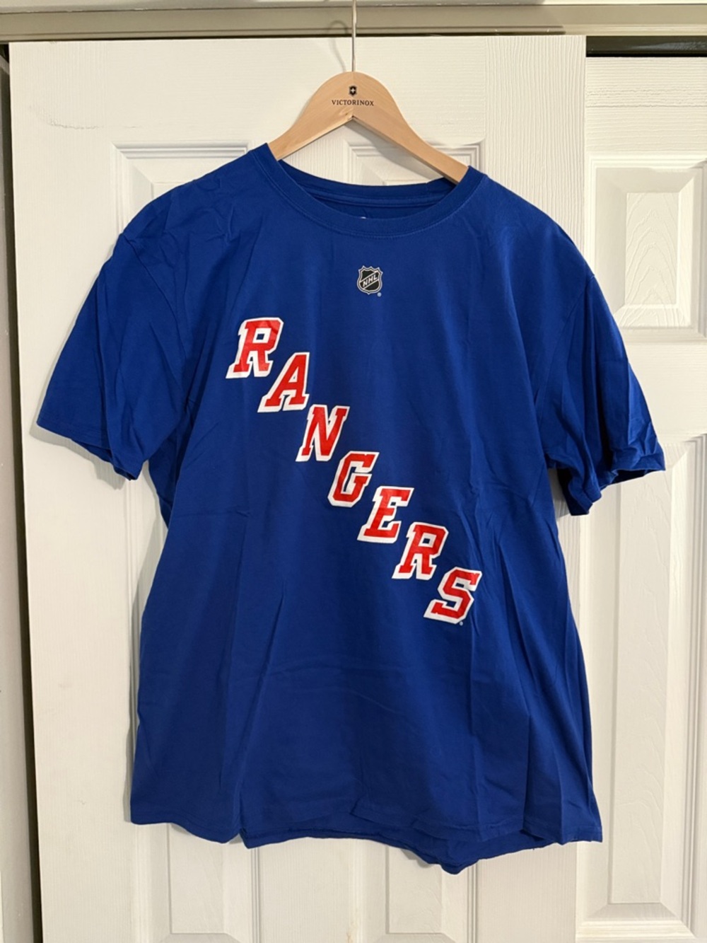 Fanatics Blue New York Rangers Short Sleeve Tee with Red & White Lettering